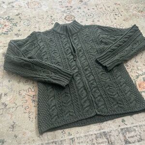 Aran Crafts Ireland Merino Wool Zip Up Sweater, Size Small Unisex Green
